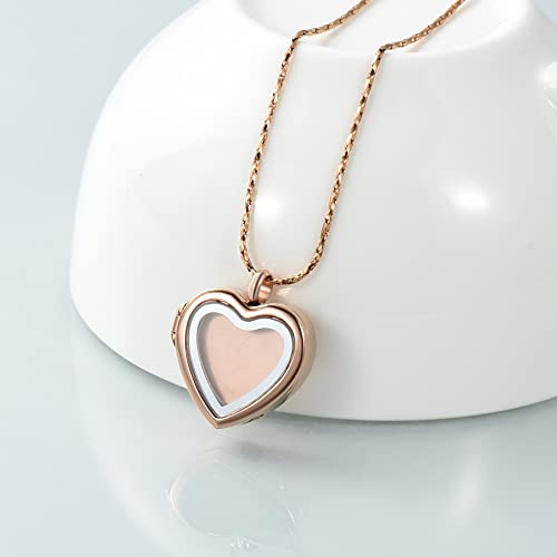 zeqingjw Glass Cremation Jewelry - Round Heart Memorial Urn Necklace for Ashes of Loved One - Stainless Steel Human Pet Dog Cat Keepsake Urn Pendant - color: A-Rose Gold