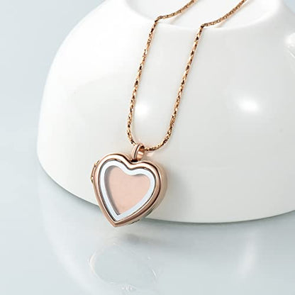zeqingjw Glass Cremation Jewelry - Round Heart Memorial Urn Necklace for Ashes of Loved One - Stainless Steel Human Pet Dog Cat Keepsake Urn Pendant - color: A-Rose Gold