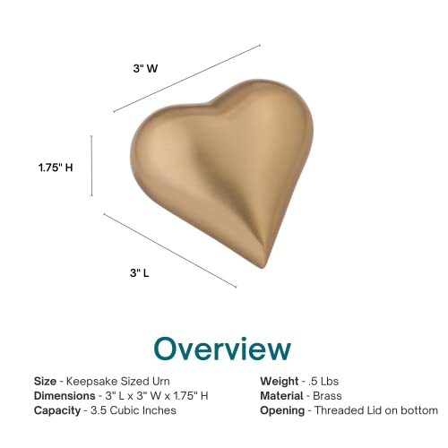 Brushed Gold Heart Keepsake Cremation Urn for Ashes, Brass, Gold Urn, Keepsake Sized Cremation Urn, 3 Inches Wide - color: Brushed Gold