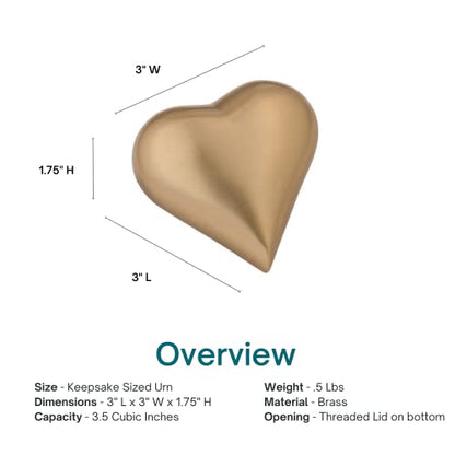 Brushed Gold Heart Keepsake Cremation Urn for Ashes, Brass, Gold Urn, Keepsake Sized Cremation Urn, 3 Inches Wide - color: Brushed Gold