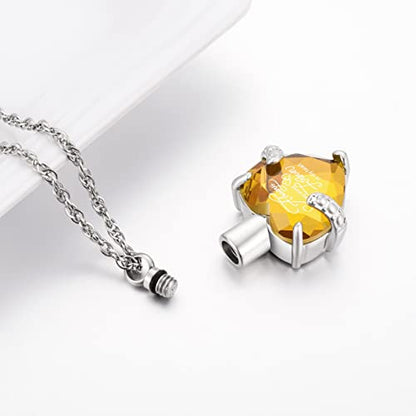 XIUDA Crystal Urn Necklace for Human Ashes Heart Birthstone Memorial Cremation Jewelry Ash Necklace for Women - color: Yellow