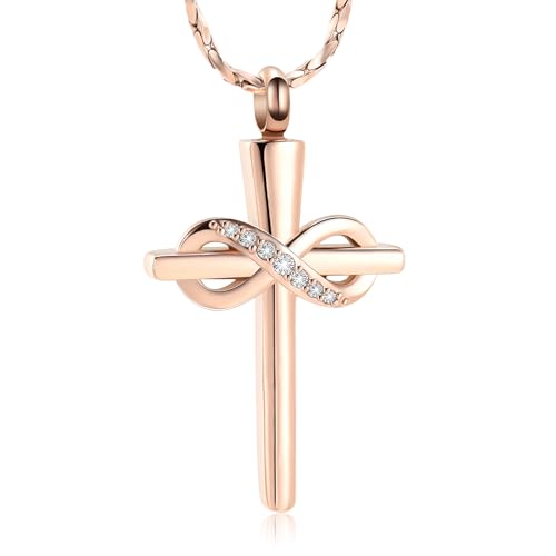 Imrsanl Infinity Love Cross Cremation Jewelry Ashes Religious Cross Urn Pendant Necklace for Women Men Pet Ashes Memorial Keepsake Jewelry - color: Rose Gold