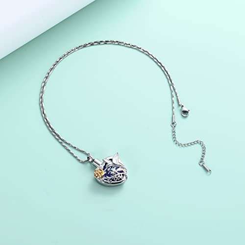 Yinplsmemory Hummingbird Cremation Jewelry Crystal Heart Urn Ashes Necklace for Women Men Memorial Keepsake Necklace of Loved One - color: Purple-Gold