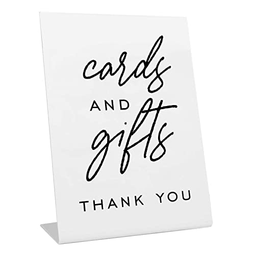 Cards And Gifts Event Sign / 6" x 8" Plastic Pedestal Wedding Sign/Classic Black And White Thank You Cards And Presents Graduation Anniversary Party Table Top Signage/Made In The USA - color: Classic, style: Gifts & Cards