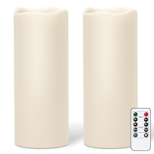 GenSwin Outdoor Flameless Led Candles Battery Operated Remote, 4 x 10 in | Waterproof, IP 65, Large Pillar Candles Flickering, Outdoor Lanterns, Porch, Long Lasting, 2 Pack - size: 4"x10"