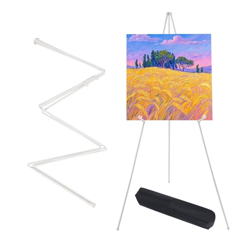MXG 7-66" Adjustable Metal White Easel Stand for Painting, Sign & Display | Quick Setup Tripod Display Stand with 2 Clips, Portable Foldable Art Easel for Wedding,Posters & Exhibition - color: White
