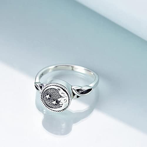 YAFEINI Moon and Star Urn Ring for Ashes Sterling Silver Abalone Shell Memorial Keepsake Rings Cremation Jewelry for Women - style: urn ring