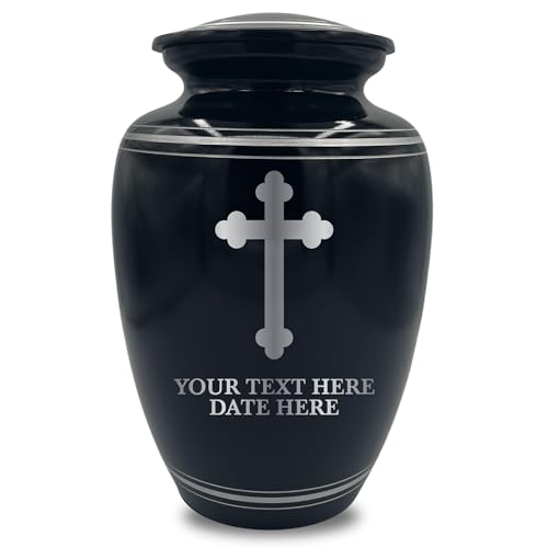 Custom Extra Large Human Cremation Urn Traditional Style Metal Urn For Ashes and Remains- Memorial Cross 11 - Polished Silver Rim - color: Memorial Cross 11, size: Polished Silver Rim