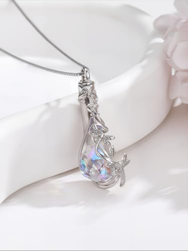 JKR Heart Urn Necklace for Ashes Crystal Keepsake Pendant Memorial Jewelry - style: Dragonfly-Teardrop