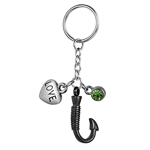 Urn Keychain Fish Hook Memorial Keepsake Ashes Holder Cremation Jewelry Pendant, Black Customized - color: Black -Customized