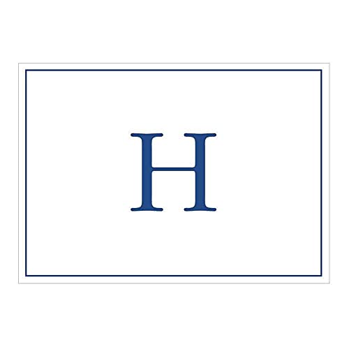 Caspari Navy Embossed Initials Boxed Note Cards in Letter H, 8 Cards & Envelopes - color: Navy H