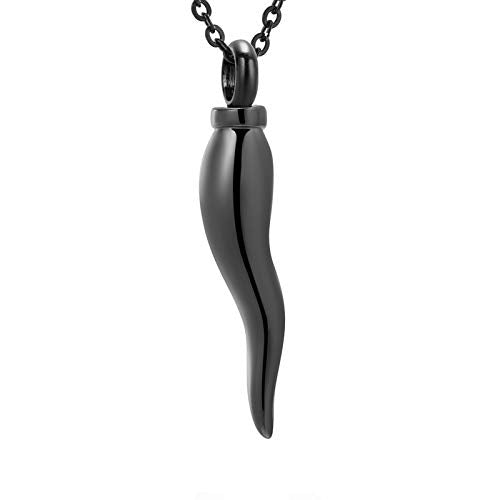 Cremation Jewelry for Ashes Stainless Steel Keepsake Chili Shape Pendant Holder Ashes for Pet Human Memorial Urn Necklace - color: Black