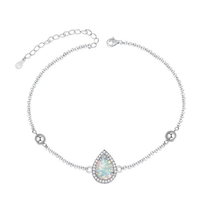 925 Sterling Silver Urn Bracelet for Ashes Women Cremation Jewelry | Memorial Keepsake Bracelet with Hidden Ashes Holder, Meaningful Remembrance Jewelry Gift for Loss of Loved One - style: Opal Teardrop Urn Bracelet