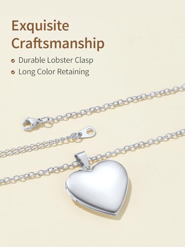 FindChic Locket Necklace for Women Custom Photo Memorial Gifts Multi-Shaped - color: Silver- Polished Heart