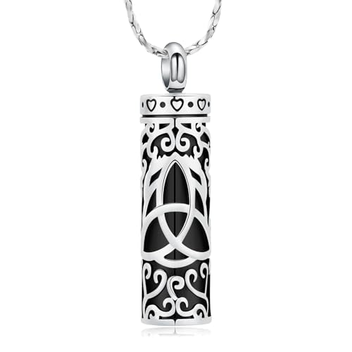 Imrsanl Celtic Knot Cremation Jewelry for Ashes Stainless Steel Cylinder Urn Necklace Memorial Pendant Human Pet Ashes Holder Keepsake for Women Men - color: Silver-2