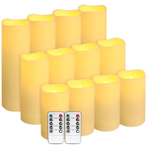 12-Pack LED Flameless Candles with Remote Control - Battery Operated, Timer, Dimmable, 3D Flame Flickering , Perfect for Halloween Christmas Parties,Wedding,Home Decor ,Gift and Special Occasions - size: 12-Pack-Ivory