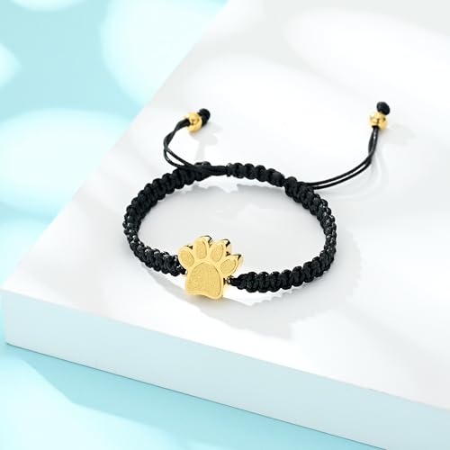 Hearbeingt Paw Print Urn Bracelet for Ashes Pet Cremation Jewelry | Stainless Steel,Adjustable Braided Rope,Mini Ash Holder for Dog Cat,Memorial Keepsake Jewelry, Bereavement Gift Pet Loss - color: B-Gold