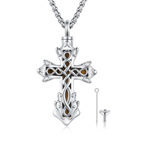 925 Sterling Silver Celtic Cross Urn Necklace for Ashes | Memorial Keepsake Cremation Catholic Jewelry for Men Women - color: Silver-E