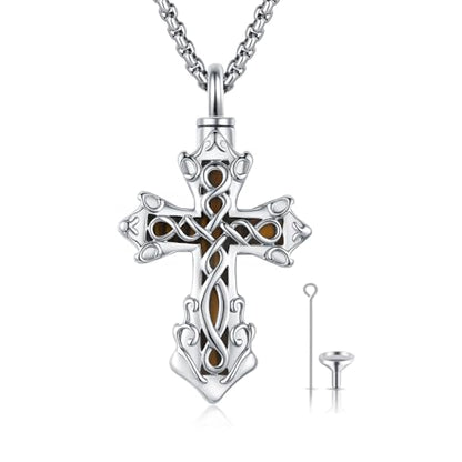925 Sterling Silver Celtic Cross Urn Necklace for Ashes | Memorial Keepsake Cremation Catholic Jewelry for Men Women - color: silver-e