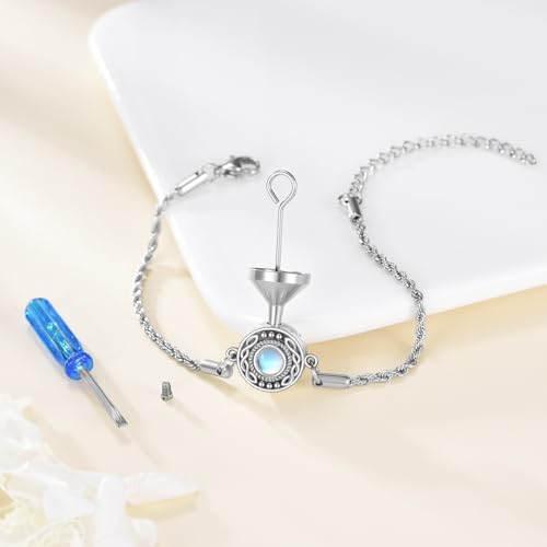 Celtic Knot Urn Bracelet for Ashes Stelring Silver Moonstone Cremation Keepsake Jewelry Gift for Women