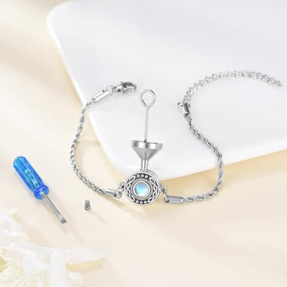 Celtic Knot Urn Bracelet for Ashes Stelring Silver Moonstone Cremation Keepsake Jewelry Gift for Women