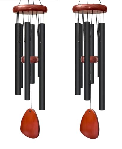 2 PCS 28" Wind Chimes for Outside, Outdoor Wind Chimes, Decoration Gift. | Deep Tone Lovely Wind Chimes, 6 Aluminum Tubes, Courtyard Decoration. Windchimes Outdoor - color: 2pack-black