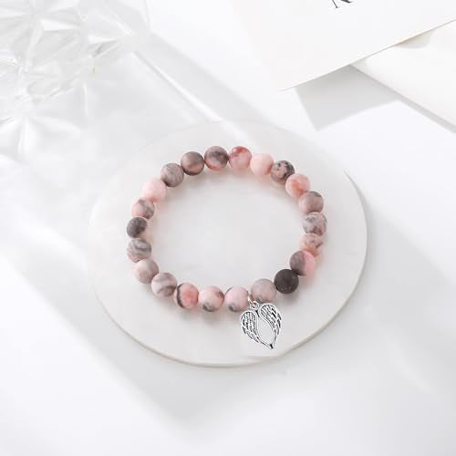 Sympathy Gifts for Loss of Loved one Memorial Healing Remembrance Condolence Grief Present for Women Pink Beads Bracelet With Angel Wings - style: Pink Wings-Those we love don't go away