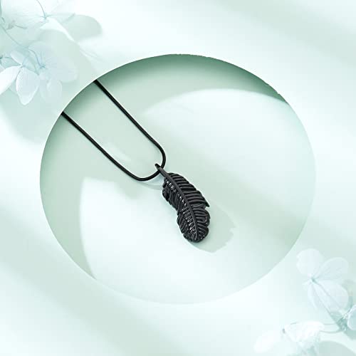 Cremation Jewelry Feathers Urn Necklace for Ashes Stainless Steel Memorial Keepsake Pendant for Women Men - color: Black