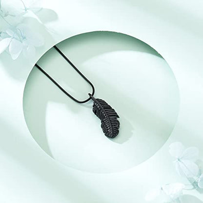 Cremation Jewelry Feathers Urn Necklace for Ashes Stainless Steel Memorial Keepsake Pendant for Women Men - color: Black