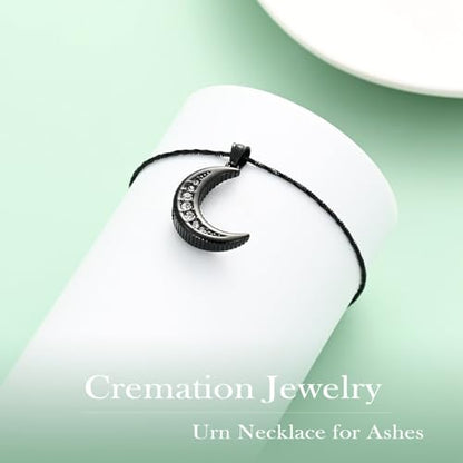 Yinplsmemory Cremation Jewelry Crescent Moon Urn Ashes Necklace for Women Men Memorial Human Pet Ashes Holder Pendant Necklace - color: Black