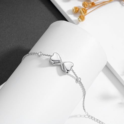 Double Urn Bracelets for Ashes for Women: Sterling Silver Dual Cremation Charms Bracelet Jewelry Hold Two Ashes - Burial Memorial Keepsakes Charms Jewelry Gifts for Loved Ones - style: Dual Heart