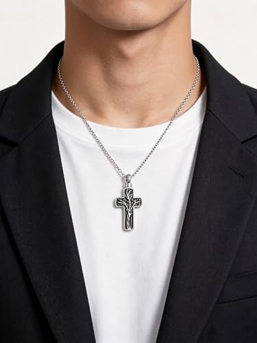 Cremation Cross Urn Necklace for Ashes Tree of Life Dad/Mom/Grandma Stainless Steel Urn Pendant Ashes Holder Memorial Jewelry - style: Cross style 01
