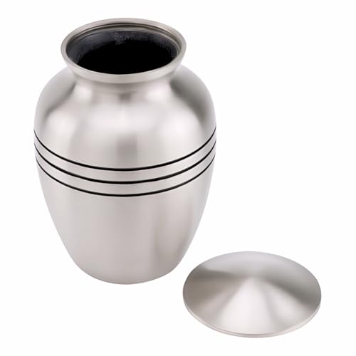 Classic Three Bands Pewter Cremation Urn for Ashes - Extra Small, Brass, Silver Urn, Extra Small Sized Cremation Urn, Child Urn, 8.25 Inches High - size: Extra Small Urn