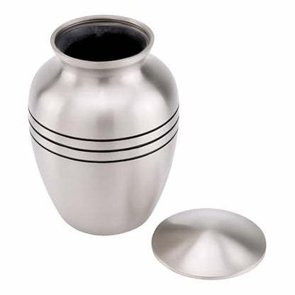 Classic Three Bands Pewter Cremation Urn for Ashes - Extra Small, Brass, Silver Urn, Extra Small Sized Cremation Urn, Child Urn, 8.25 Inches High - size: Extra Small Urn