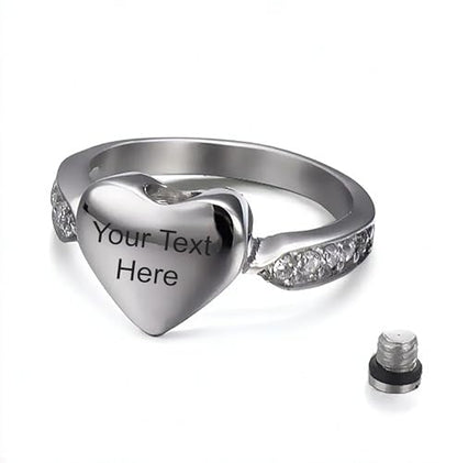 Generic Stainless Steel Urn Ring for Women, Customizable Memorial Jewelry, One Size, Silver, Heart-Shaped Crystal