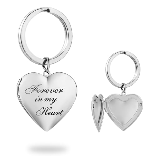PHOCKSIN Silver Heart Locket Keychains for Women Gold Custom Locket Key Chain Personalized Picture Locket for Birthday Gifts - color: #08 Forever in My Heart, style: Regular(no Customize)