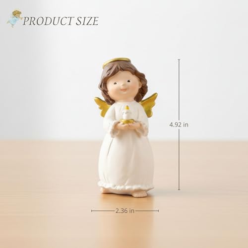 Angel Figurine Holding Candle Plate, Guardian Angel Decor, 4.92 Inch | Hand-painted resin angel with candle detail for shelves and desks; a comforting gift for women, sympathy and remembrance