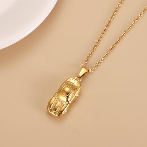 Stainless Steel Car Cremation Necklaces For Ashes Of Loved Ones Memorial Urn Pendant Holder Keepsake Remembrance Jewelry For Women Men - color: Gold