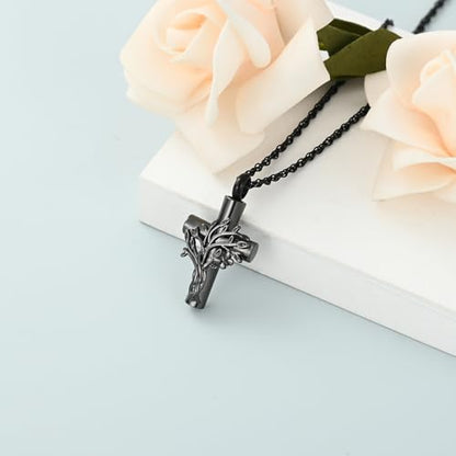 shajwo Tree of Life Cross Urn Necklace for Ashes - color: Black