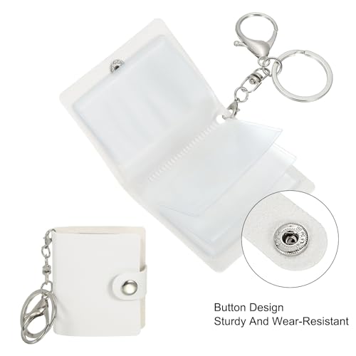 uxcell Mini Photo Keychain DIY Small Memory Key Ring Picture Book for Family - color: White