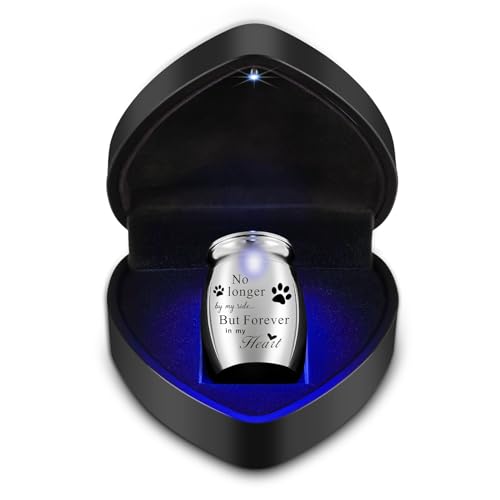 XIUDA 1.57 inches Mini Pet Memorial Small Urns for Dog and Cat Ashes, Stainless Steel Cremation Urn, Pet Paw Print Keepsake Urn for Ashes - color: S Silver With Box