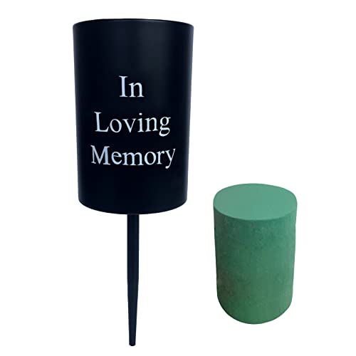 Metal Grave Memorial Vase Flower Holder in Ground Cemetery Vase Grave Decorations with Spikes and Floral Foam (Round) - style: Round