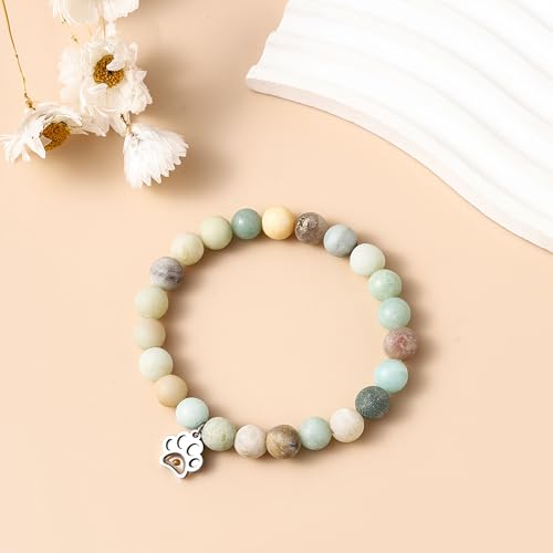 VZBarn Memorial Gifts for Loss of Pet’s Mom Pet Keepsake Dog Cat Paw Charm Natural Stone Bracelet Remembrance Gift for Women - color: Blue Stainless Steel