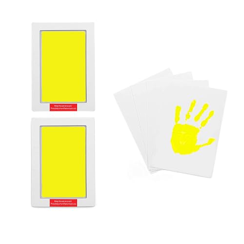Large Inkless Hand and Footprint Kit, Baby Keepsake, 2-Pack | No-Mess Clean Touch Ink Pad for Baby Handprint & Footprint, Non-Toxic Baby Gift, Pet Paw Print Keepsake Kit（Yellow) - color: 2 Pack Yellow