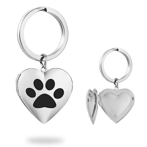 PHOCKSIN Silver Heart Locket Keychains for Women Gold Custom Locket Key Chain Personalized Picture Locket for Birthday Gifts - color: #07 Heart Silver Pawprint, style: Regular(no Customize)