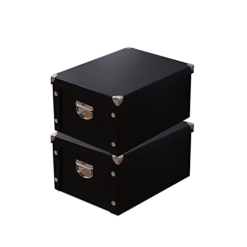 GUOZI Collapsible Storage Box, Decorative Memory Box with Lid & Metal Reinforced Corners, Organizer Gift Box for Keepsake Toy Photos Office Nursery Wardrobe Bookshelf (2Pcs-Black, 35 * 25 * 17.5cm) - color: 2Pcs-Black
