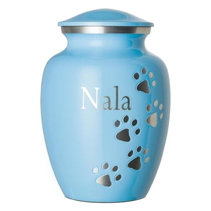 Ottillie Premier Lt Blue/Pewter/Vert Urn, up to 25lbs - color: Baby Blue, Vertical Pewter Paws, size: Small