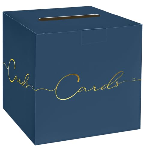 HEIPINIUYE Navy Blue Wedding Card Box with Gold Foil 9.8" x 9.8" Navy Large Gift Card Box for Party Wedding Reception Graduation Birthday Baby Shower Cardboard Raffle Envelope Box with Slot - color: Navy Blue Card Box with Gold Foil