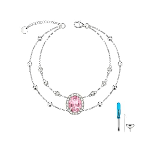 Cremation Urn Bracelets 925 Sterling Silver Double Layered Cremation Ash Bracelet for Ashes with 12 Months Birthstone Urn Jewelry for Women Loved One Animals,Chain Length 7"+2" Extend - color: 10-October