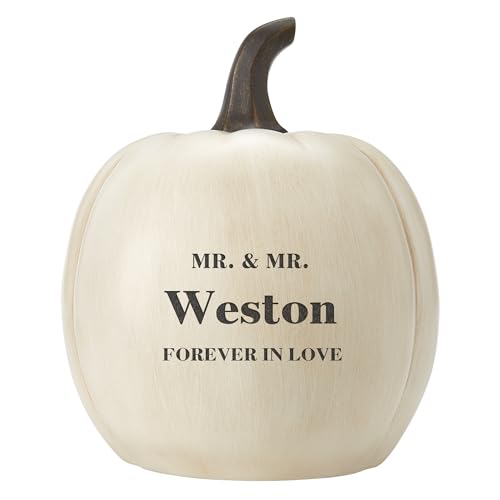 Let's Make Memories Personalized Light Up Pumpkin Decor - Fall Centerpiece for Newlyweds, Anniversary - Laser-Engraved Resin w/Names - Wedding Couple - Mr & Mr - Cream - Large - color: Mr & Mr - Wedding Couple - Cream, size: Large